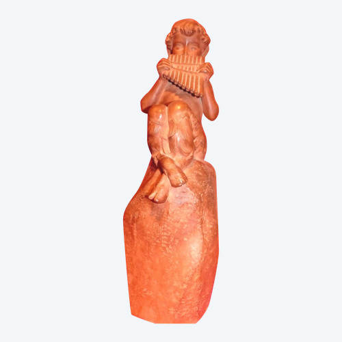 Fauno con cornamusa in terracotta di Jean Marie CAMUS (1877-1955)
