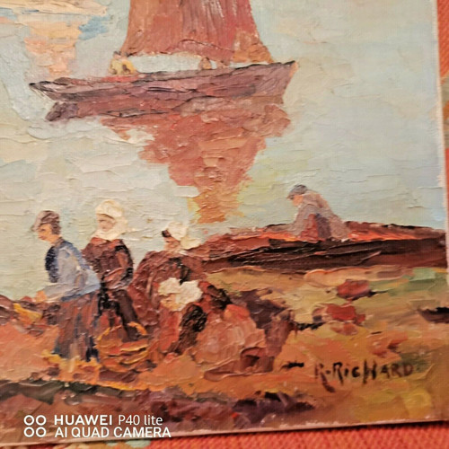Dipinto di porto con barche in mare firmato R.RICHARD XX secolo