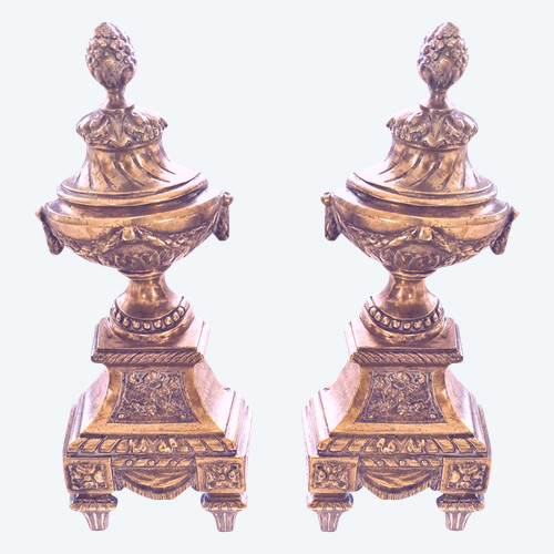 Pair of Louis XV style andirons in cast bronze