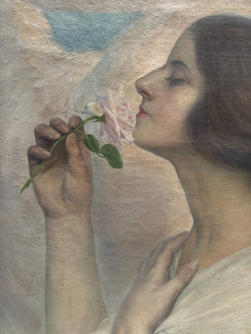 Raymond Lotthe (1867 - 1938) - Junge Frau mit Rose, 1924