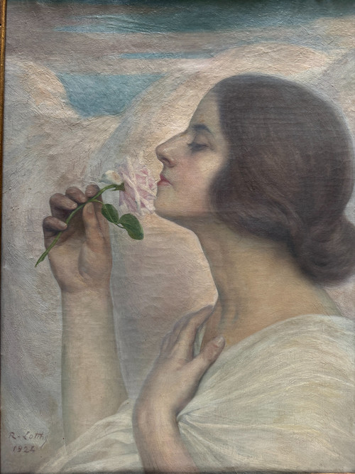 Raymond Lotthe (1867 - 1938) - Junge Frau mit Rose, 1924