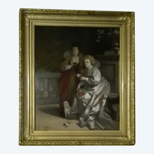 Charles François Pécrus scena di genere di donne eleganti