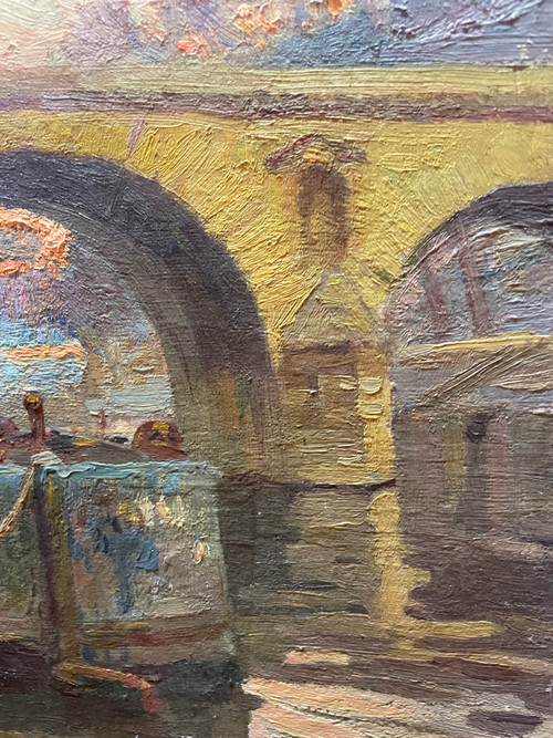Marcel Thibault - The Pont Marie in Paris Oil on Canvas