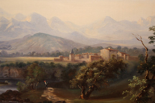 Grande dipinto di paesaggio romantico del XIX secolo