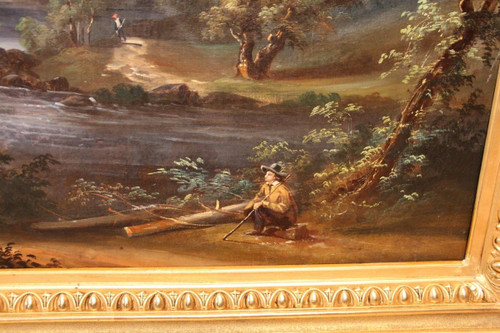 Grande dipinto di paesaggio romantico del XIX secolo