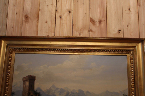 Grande dipinto di paesaggio romantico del XIX secolo