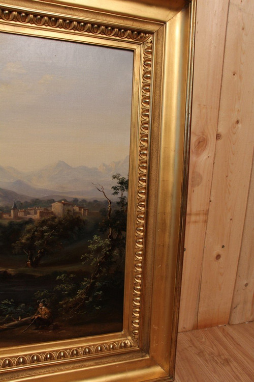 Grande dipinto di paesaggio romantico del XIX secolo
