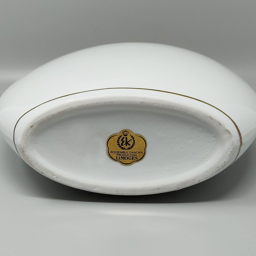 1970s Gogeous Porcelain Vase by R. Ortol for Limoges. Made in France