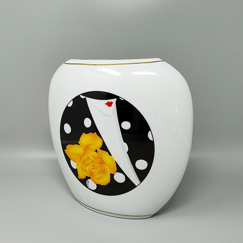 1970s Gogeous Porcelain Vase by R. Ortol for Limoges. Made in France