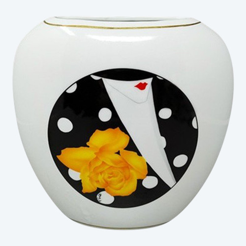 1970s Gogeous Porcelain Vase by R. Ortol for Limoges. Made in France