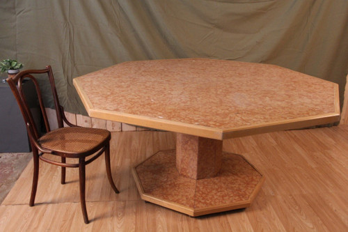 Large Marble Veneer Dining Table and Pedestal Table