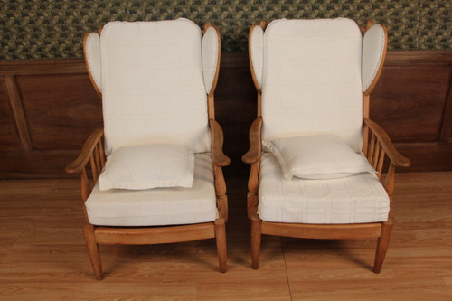 paire de fauteuils a oreilles 1950