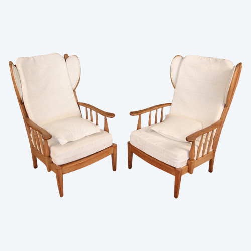 paire de fauteuils a oreilles 1950