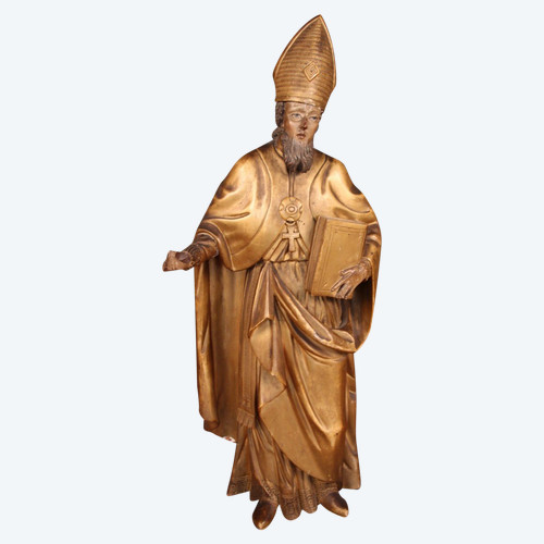 Große Statue eines Heiligen Bischofs aus vergoldetem Holz aus dem 18.