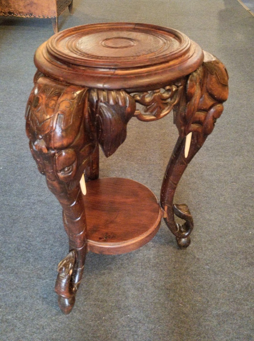 Sellette - Noyer- Tripode- Louis Majorelle - Têtes d'éléphants - v. 1880.
