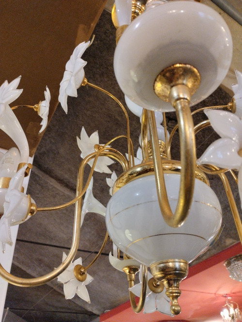 Lampadario - Vetro opalino - Venezia - Murano - V. 1960.