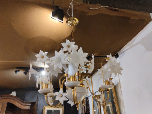 Lampadario - Vetro opalino - Venezia - Murano - V. 1960.