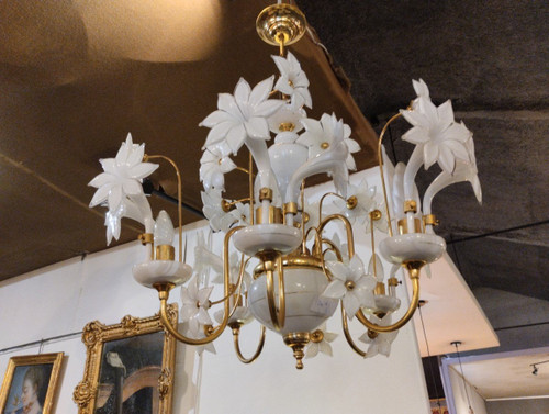 Lampadario - Vetro opalino - Venezia - Murano - V. 1960.