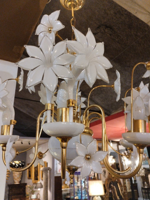 Lampadario - Vetro opalino - Venezia - Murano - V. 1960.