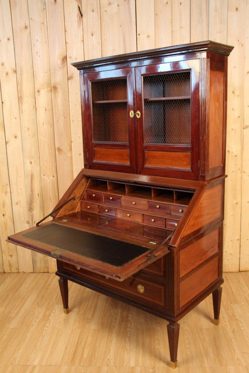 Scriban Bookcase In Solid Mahogany, 18th Century, Louis XVI, Port Furniture