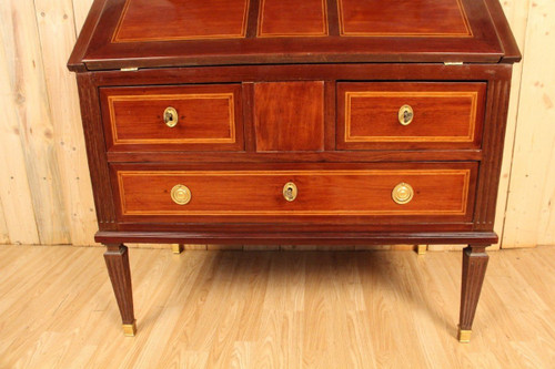 Scriban Bookcase In Solid Mahogany, 18th Century, Louis XVI, Port Furniture
