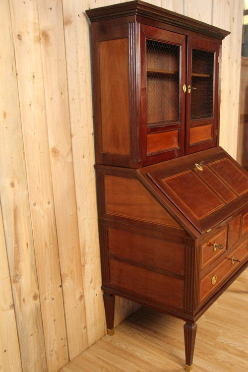 Scriban Bookcase In Solid Mahogany, 18th Century, Louis XVI, Port Furniture
