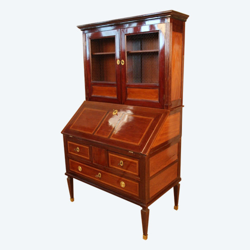 Scriban Bookcase In Solid Mahogany, 18th Century, Louis XVI, Port Furniture