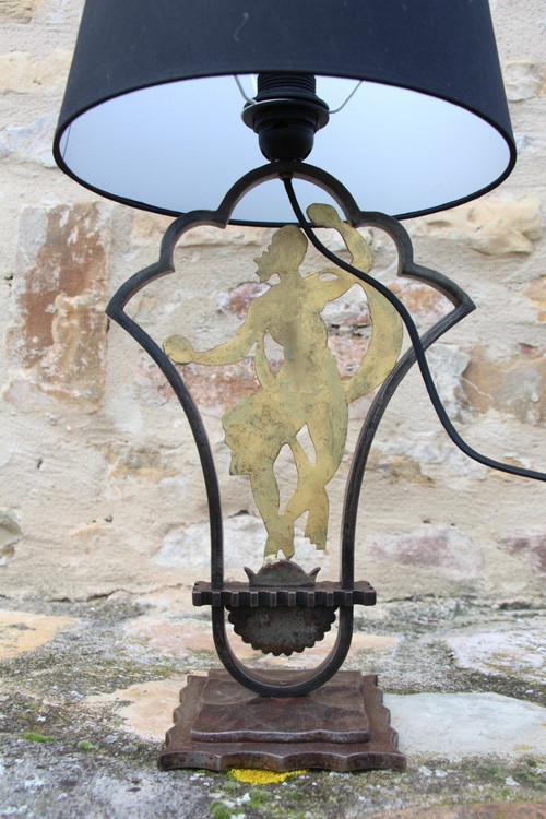 Lampe De Edgar Brandt En Fer Forgé Art Déco