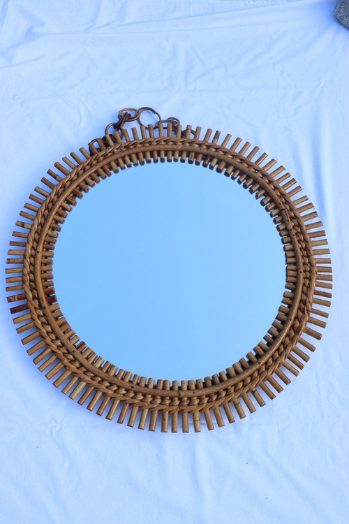 Pair Of Round Rattan And Bamboo Mirrors By Franco Albini