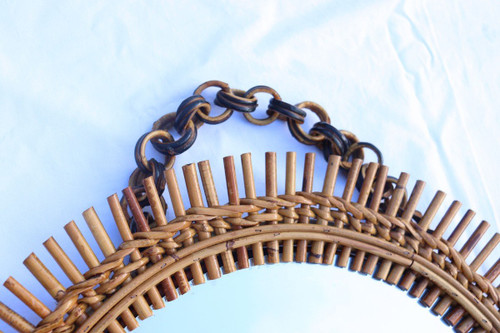 Pair Of Round Rattan And Bamboo Mirrors By Franco Albini