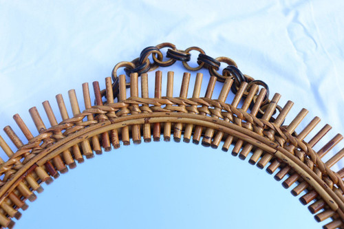 Pair Of Round Rattan And Bamboo Mirrors By Franco Albini