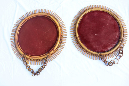 Pair Of Round Rattan And Bamboo Mirrors By Franco Albini