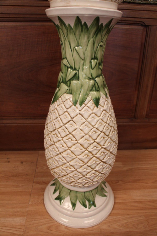Colonne Avec Son Cache Pot En Faïence , Modèle Ananas