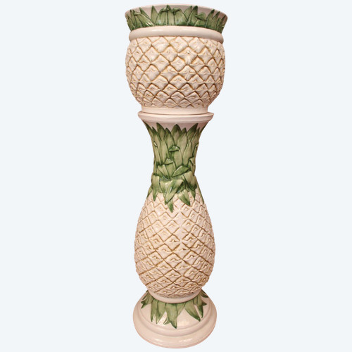 Colonne Avec Son Cache Pot En Faïence , Modèle Ananas