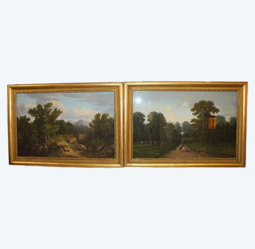Paire De Grands Pastels XIX Eme