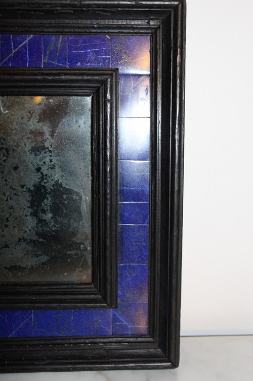 Petit Miroir En Bois Noirci En Lapis Lazuli