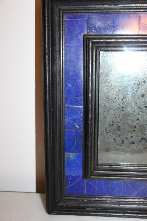 Petit Miroir En Bois Noirci En Lapis Lazuli