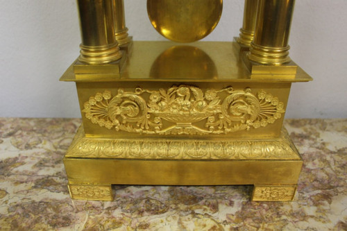 Portico Clock Debut XIX Eme In Gilt Bronze, Perfect Condition, Revised, 54cm