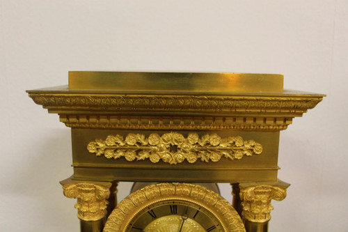 Portico Clock Debut XIX Eme In Gilt Bronze, Perfect Condition, Revised, 54cm