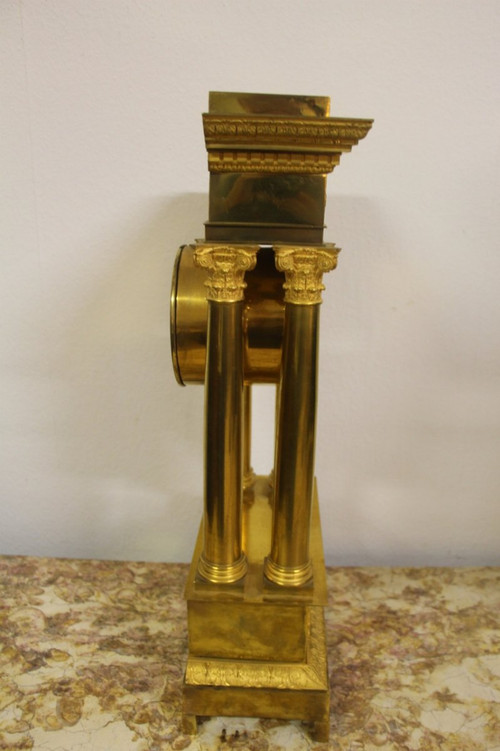 Portico Clock Debut XIX Eme In Gilt Bronze, Perfect Condition, Revised, 54cm
