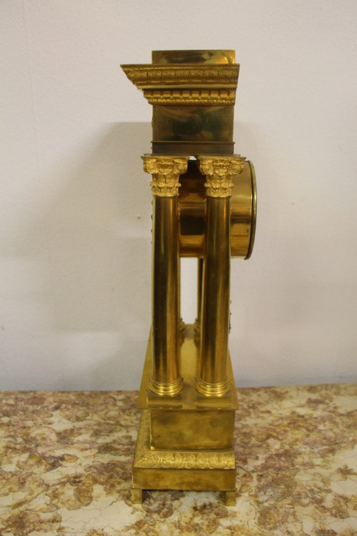 Portico Clock Debut XIX Eme In Gilt Bronze, Perfect Condition, Revised, 54cm