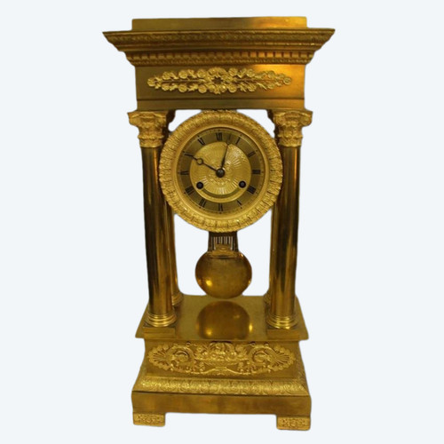 Portico Clock Debut XIX Eme In Gilt Bronze, Perfect Condition, Revised, 54cm