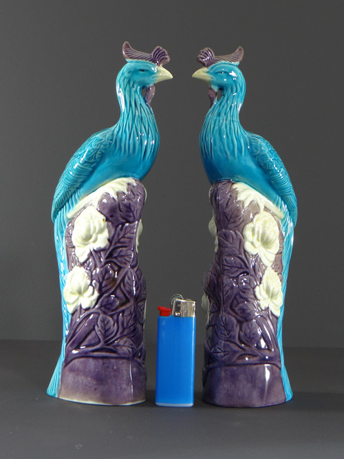 China, 1950s/1960s, Pair Of Porcelain Phoenixes In Shades Of Blue, White And Parma.
