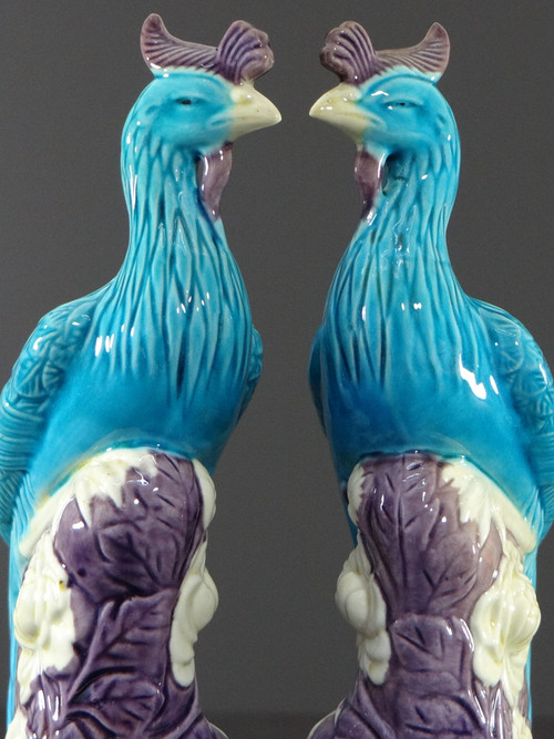 China, 1950s/1960s, Pair Of Porcelain Phoenixes In Shades Of Blue, White And Parma.