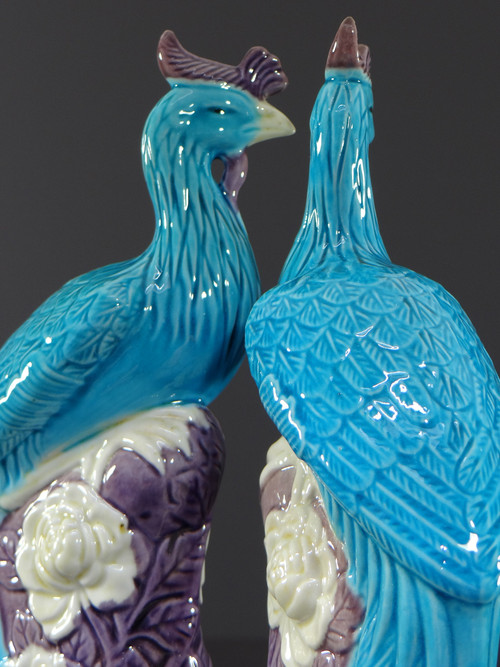 China, 1950s/1960s, Pair Of Porcelain Phoenixes In Shades Of Blue, White And Parma.