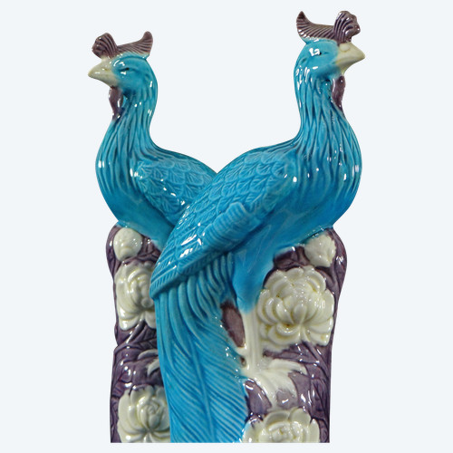 China, 1950s/1960s, Pair Of Porcelain Phoenixes In Shades Of Blue, White And Parma.