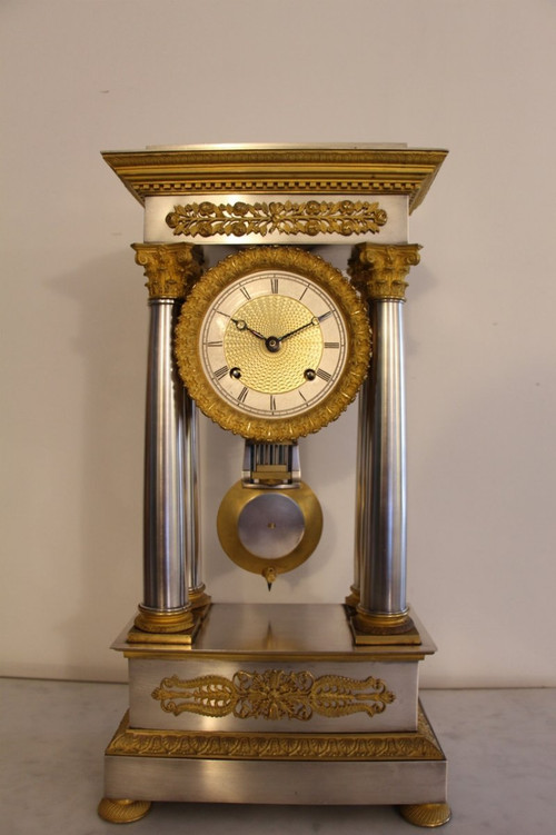 Empire Period Clock In Sterling Silver And Gilt Bronze