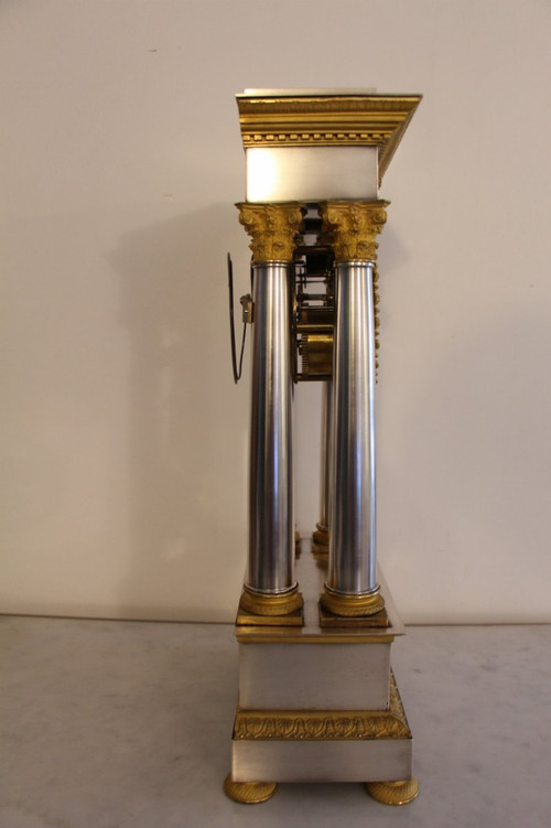 Empire Period Clock In Sterling Silver And Gilt Bronze