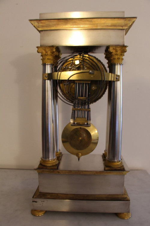 Empire Period Clock In Sterling Silver And Gilt Bronze