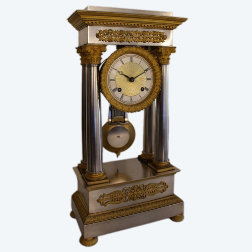 Empire Period Clock In Sterling Silver And Gilt Bronze
